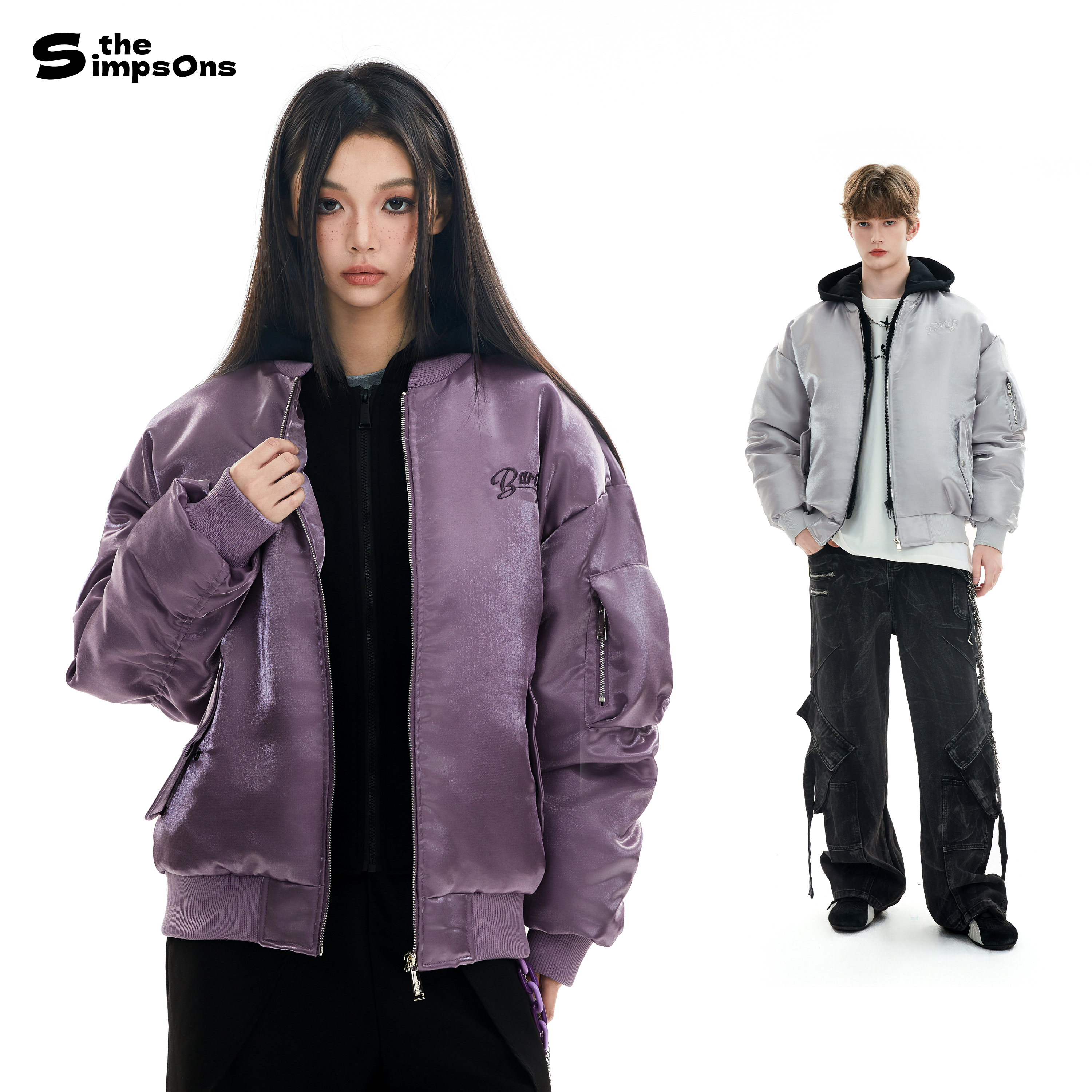 辛普森一家亮面羽绒服连帽外套