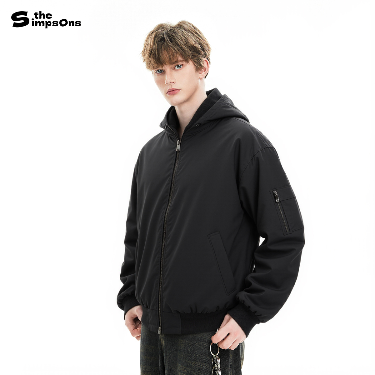 辛普森一家羽绒服美式复古假两件飞行服外套男女同款中性风宽松