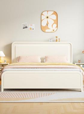 白色实木床奶油风现代简约单双人床1.8米轻奢北欧1.5m主卧高箱床