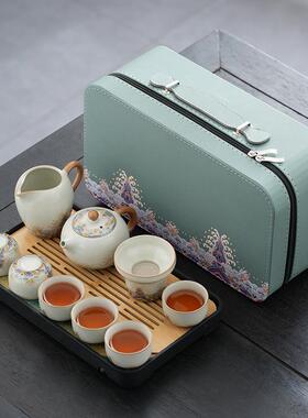 黄汝窑旅行茶具套装家用功夫户外便携式喝茶2025新款盖碗茶杯茶壶