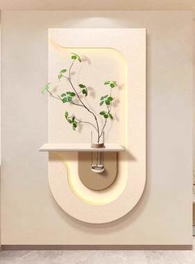 奶油风储水插花高级感砂岩装饰画入户玄关客厅走廊新款带灯壁挂画