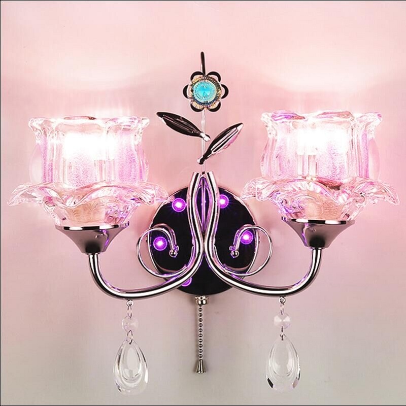 包邮田园床头灯现代简约创意led水晶卧室客厅欧式过道楼梯墙壁灯