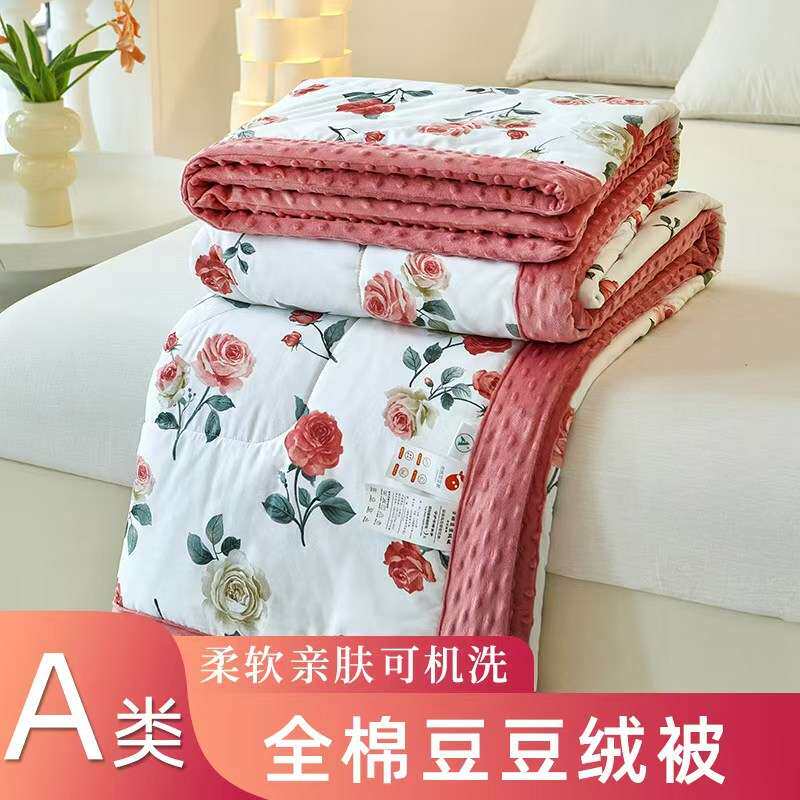 2024新款A类母婴级全棉豆豆绒被芯秋冬加厚单双印花被子直播爆款