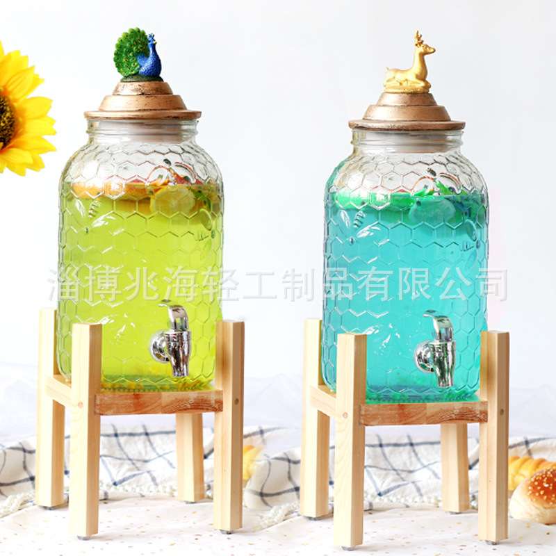 复古5升家用蜂蜜柠檬果汁罐甜品台开关餐厅自助冷饮机商用冷水壶