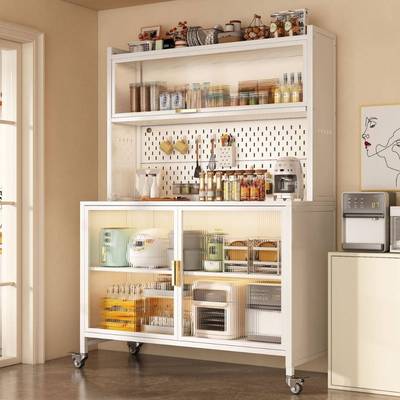 厨房置物架可移动餐边柜杂物收纳柜微波炉电器储物柜防尘带门橱柜