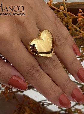 eManco钛钢不掉色复古爱心光面戒指个性创意女食指指环一爱心戒指