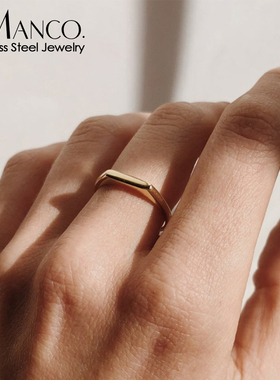 eManco钛钢素戒指时尚平价仿真简约配饰手饰ins网红金色女士指环