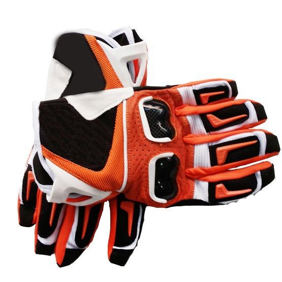 K皮越野摩托赛车骑行长指护具桔色皮手套户外