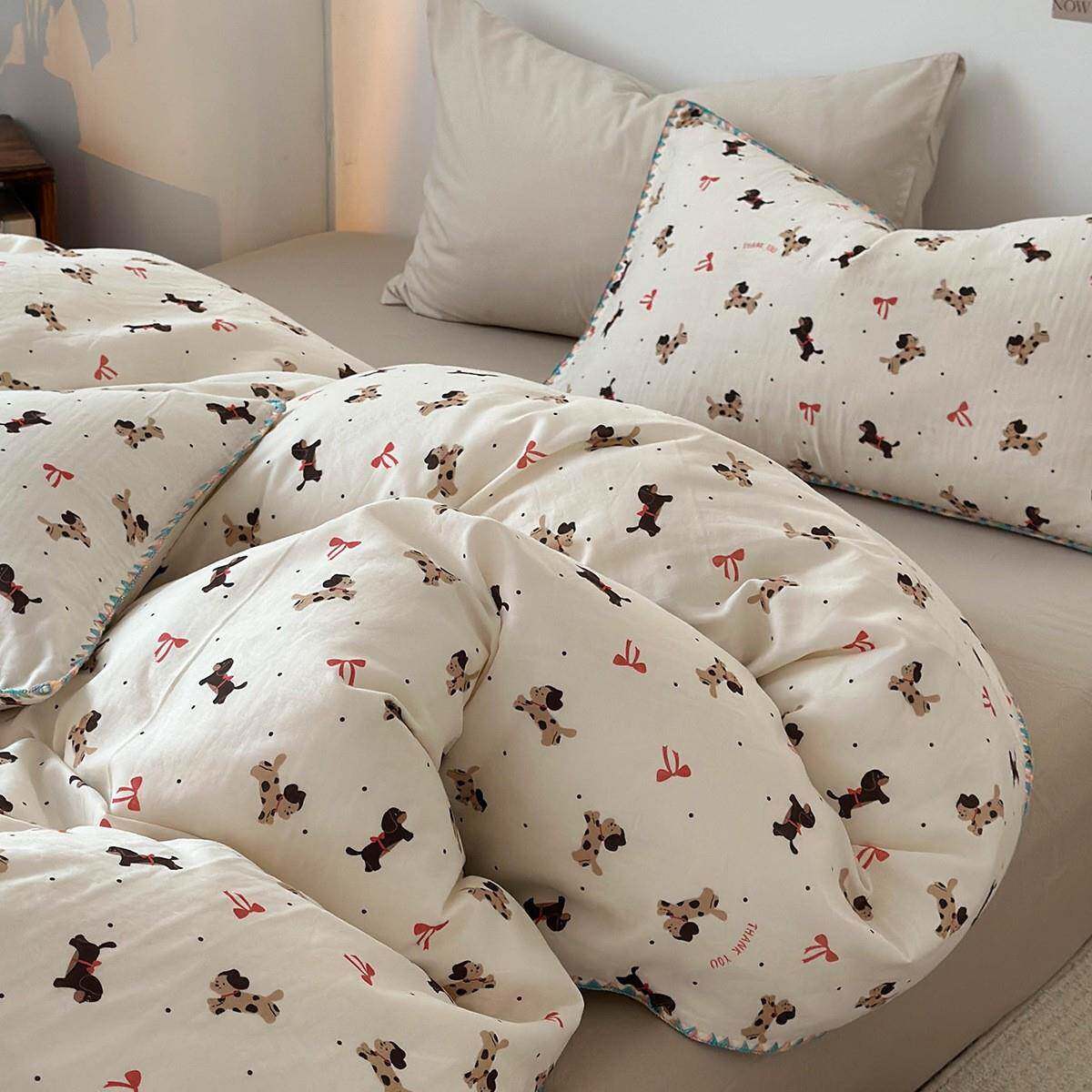 A类儿童可用酥软双层纱可爱纯棉纱布床上用品四件套 纯棉全棉被套