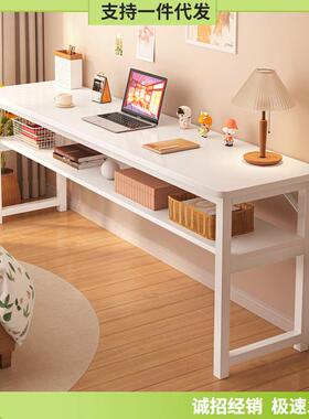 女生卧室家用长条书桌双层暖白色圆角设计风格暖白圆角设计书桌