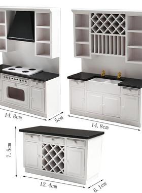 1:12娃娃屋dollhouse迷你家具现代厨房微场景白色厨房柜子三件套