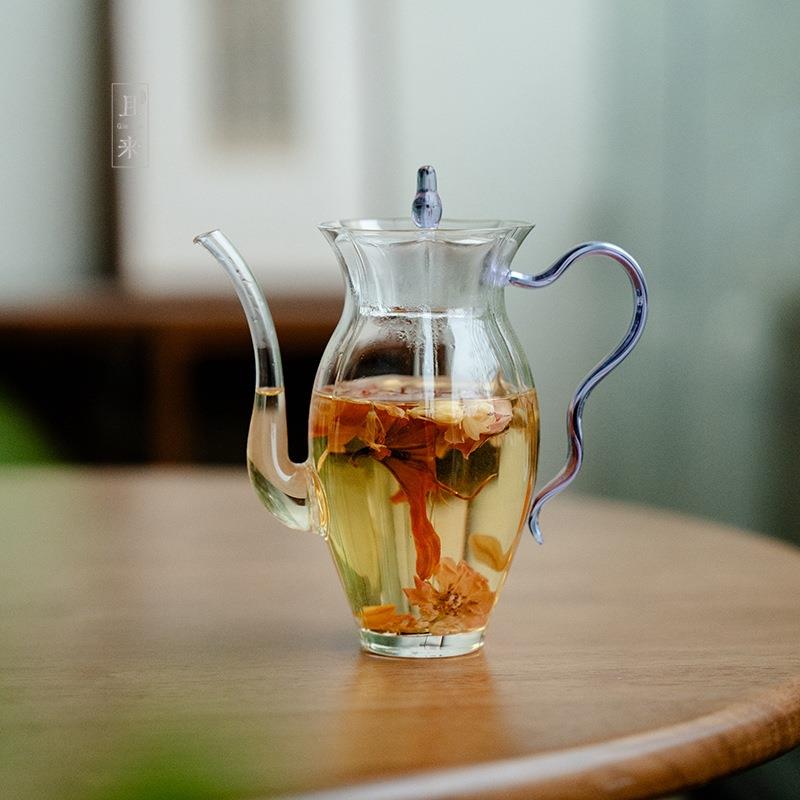 小清新中式水仙壶耐热高硼硅玻璃仿生壶家用手执壶绿茶花茶冷泡壶