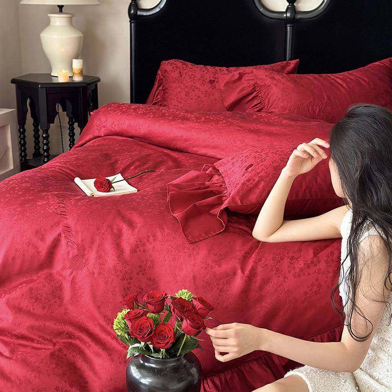 浪漫婚庆100S长绒棉纯棉四件套提花刺绣法式红色被套床单床上用品,鲜花速递/花卉仿真/绿植园艺,割草机/草坪机,淘宝优惠券,粉丝福利购,淘宝优惠卷