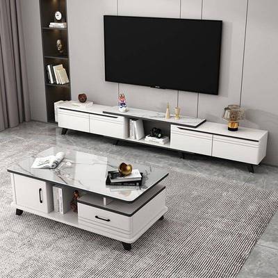 轻奢茶几客厅家用小户型茶台现代简约电视柜组合钢化玻璃圆角茶桌