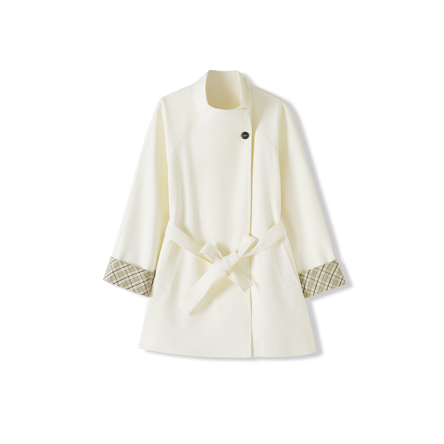 英伦风时尚收腰棕色格子风衣