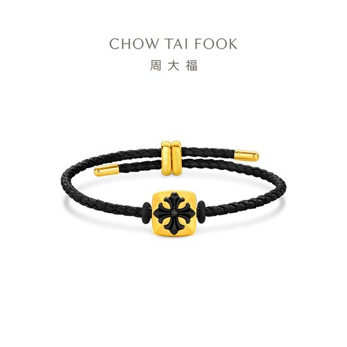 周大福十字鸢尾花足金黄金转运珠