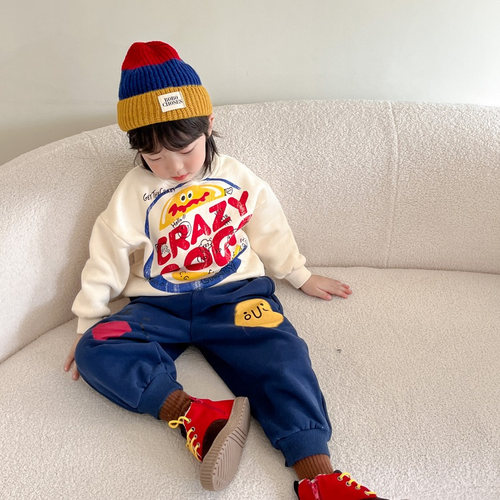 男女儿童两件套装2024秋冬季新款加绒加厚外套卫衣宝宝炸街运动裤
