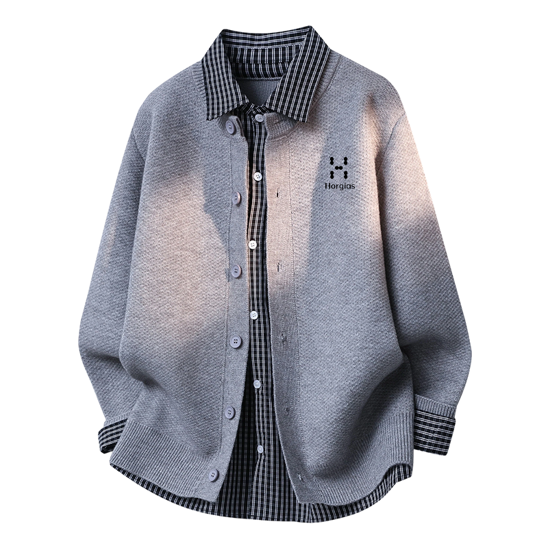 火柴棍山系复古假两件格子拼接衬衫领针织开衫男士宽松毛衣外套潮,男装,针织衫/毛衣,淘宝优惠券,粉丝福利购,淘宝优惠卷