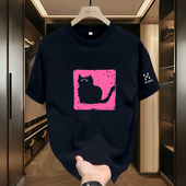 火柴棍山系不易褪色T恤宽松型男女通用棉涤短袖 圆领通勤风休闲潮