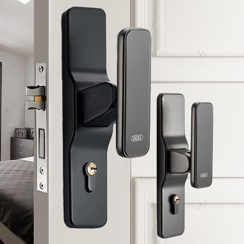 直推锁新款卧室房间实木门锁家用一推即开房门锁具室内门套装门锁