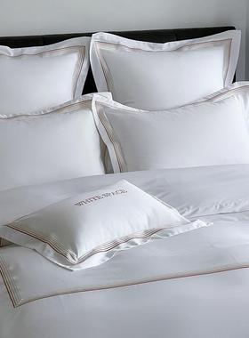 高端酒店四件套100支白色全棉十件套床品bed sheet set 床单被套