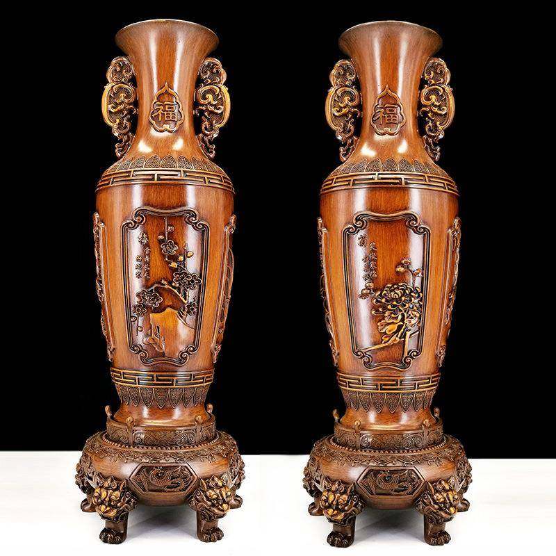 梅兰竹菊木雕花瓶摆件一对酒店玄关别墅客厅电视柜酒柜落地装饰品,鲜花速递/花卉仿真/绿植园艺,割草机/草坪机,淘宝优惠券,粉丝福利购,淘宝优惠卷