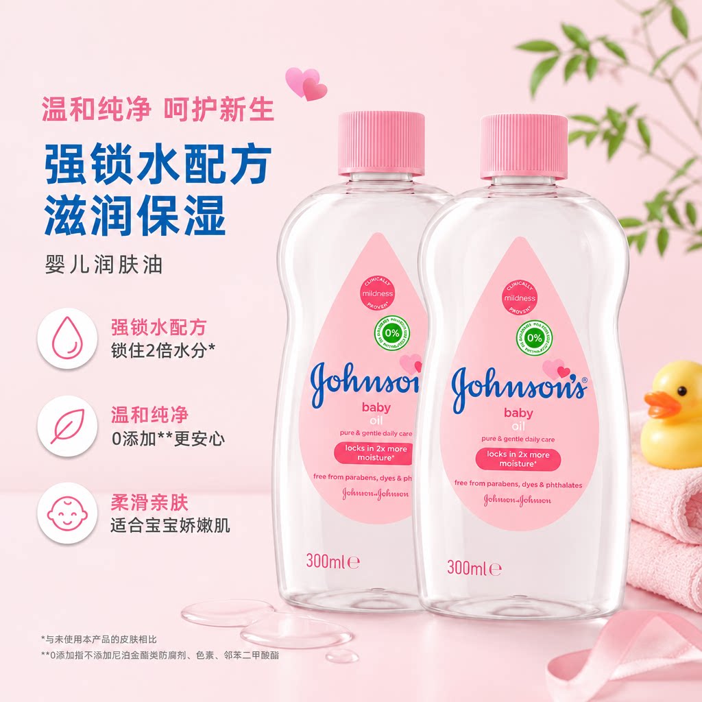 强生婴儿润肤油新生儿专用抚触按摩宝宝bb油身体温和按摩油300ml