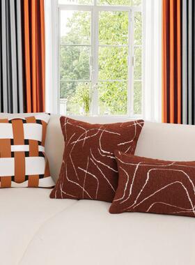 现代轻奢样板房客厅抱枕套橙色皮革编织靠垫高档别墅酒店靠枕
