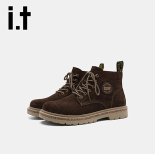 冬季 舒适皮靴街头厚底户外登山工装 马丁靴v izzue高帮潮流男鞋