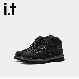 真皮高帮工装 男鞋 靴皮靴街头休闲马丁靴v izzue2025年秋冬新款