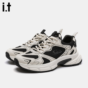 it izzue潮流厚底增高老爹鞋潮男士黑白秋季复古户外登山运动鞋