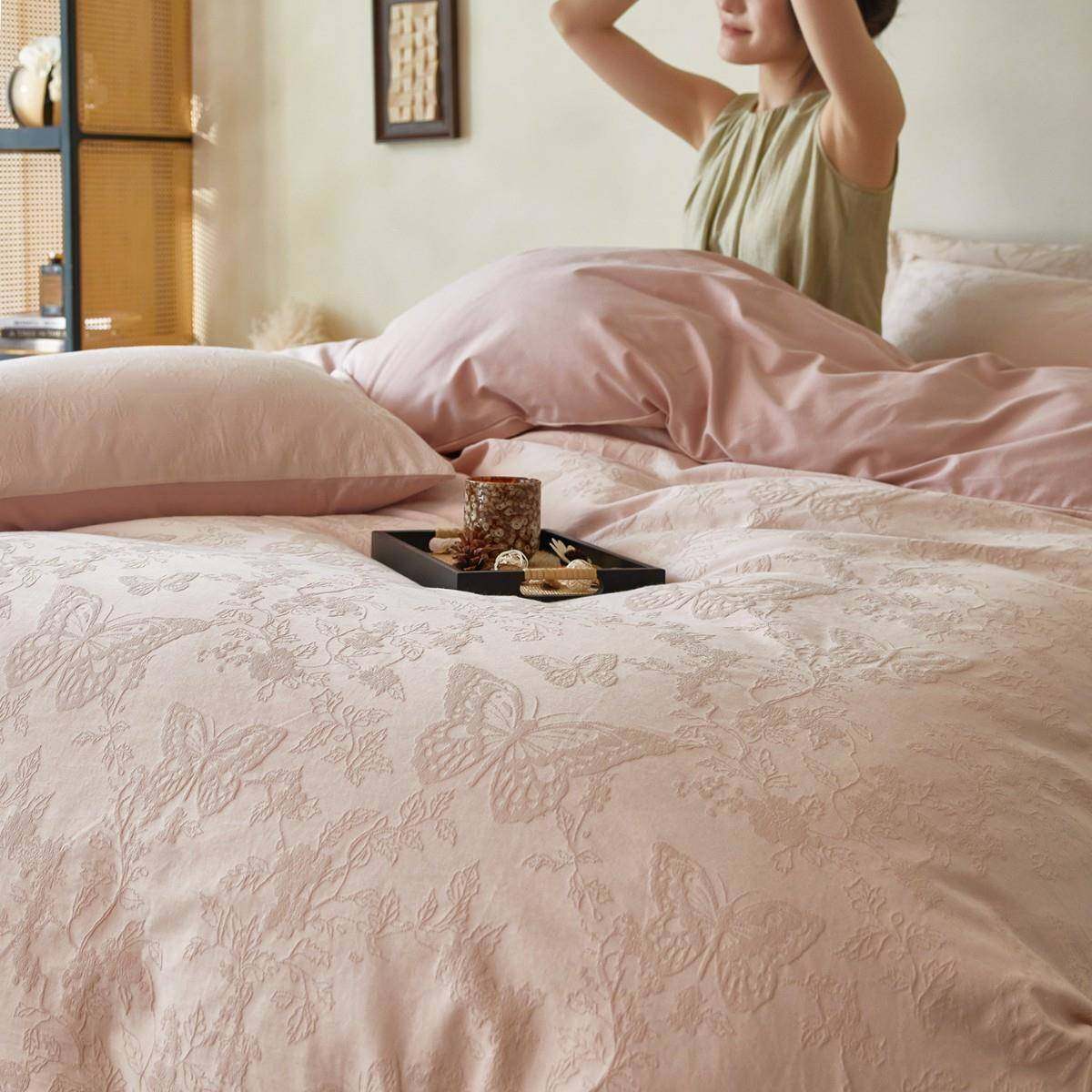 水洗提花全棉磨毛四件套舒适秋冬季保暖加厚纯棉蝴蝶被套床单床笠