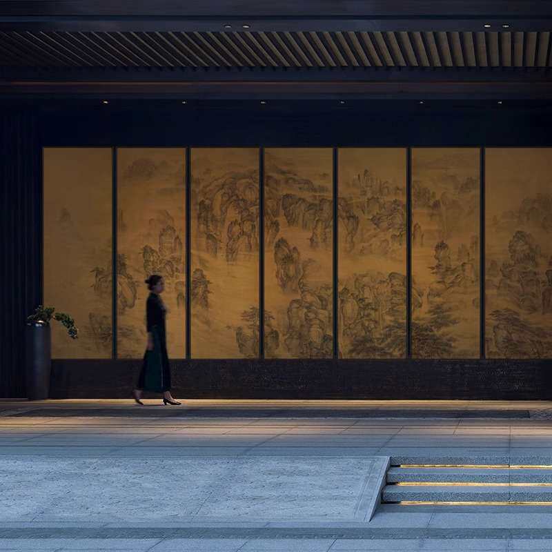 新中式山水风景高档装饰画酒店大堂过道巨幅挂画别墅客厅墙壁挂画