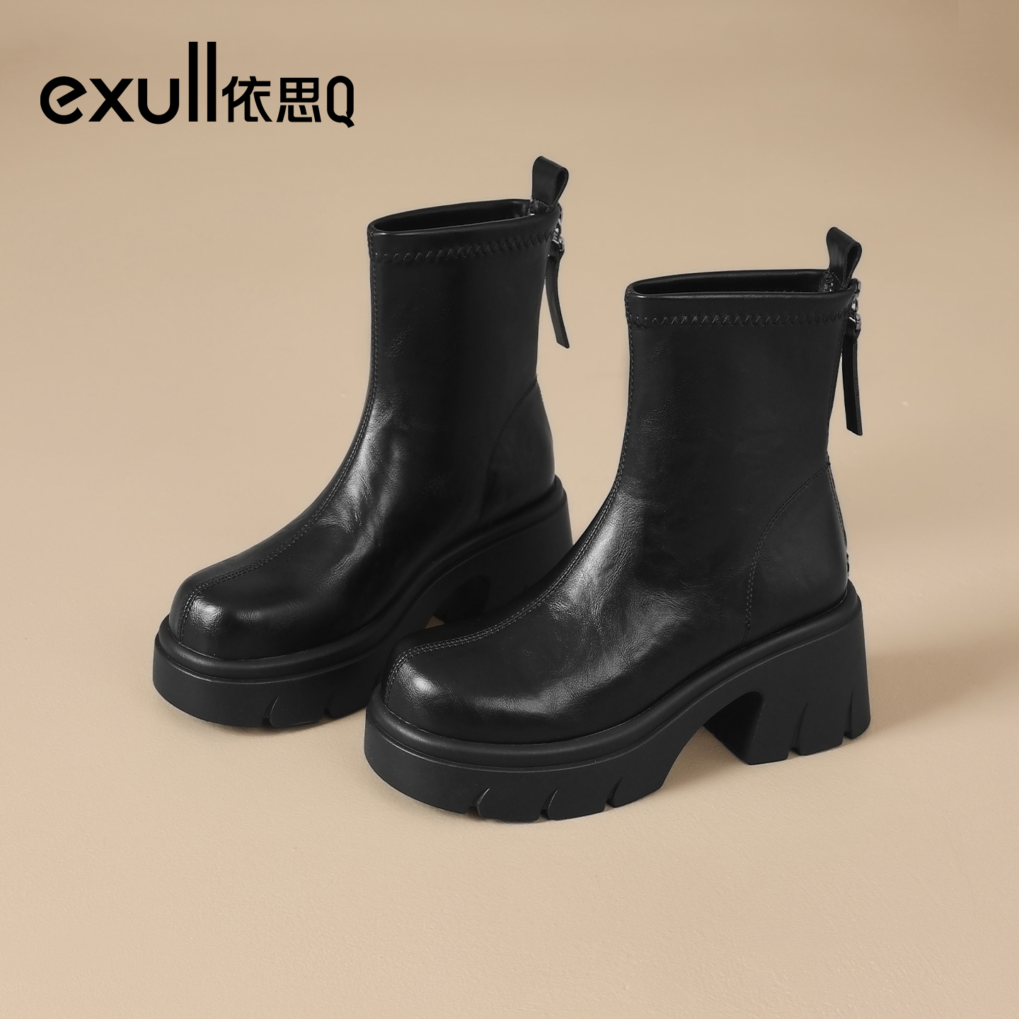exull/依思Q2025新款女增高厚底复古美拉德百搭骑士马丁短靴