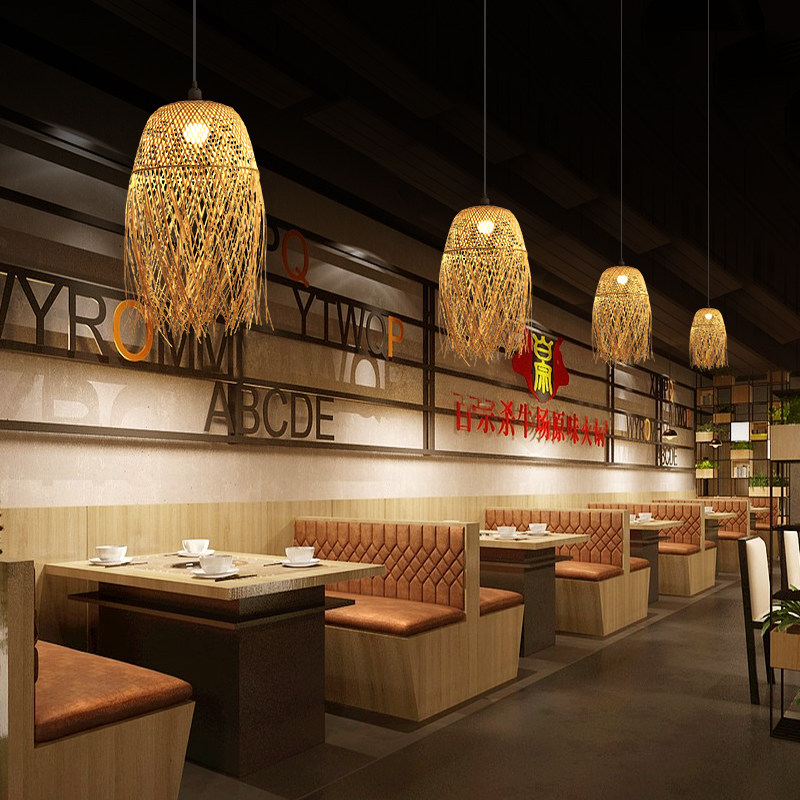 个性艺术仿古竹编吊灯创意田园新中式餐厅民宿茶室东南亚复古灯罩