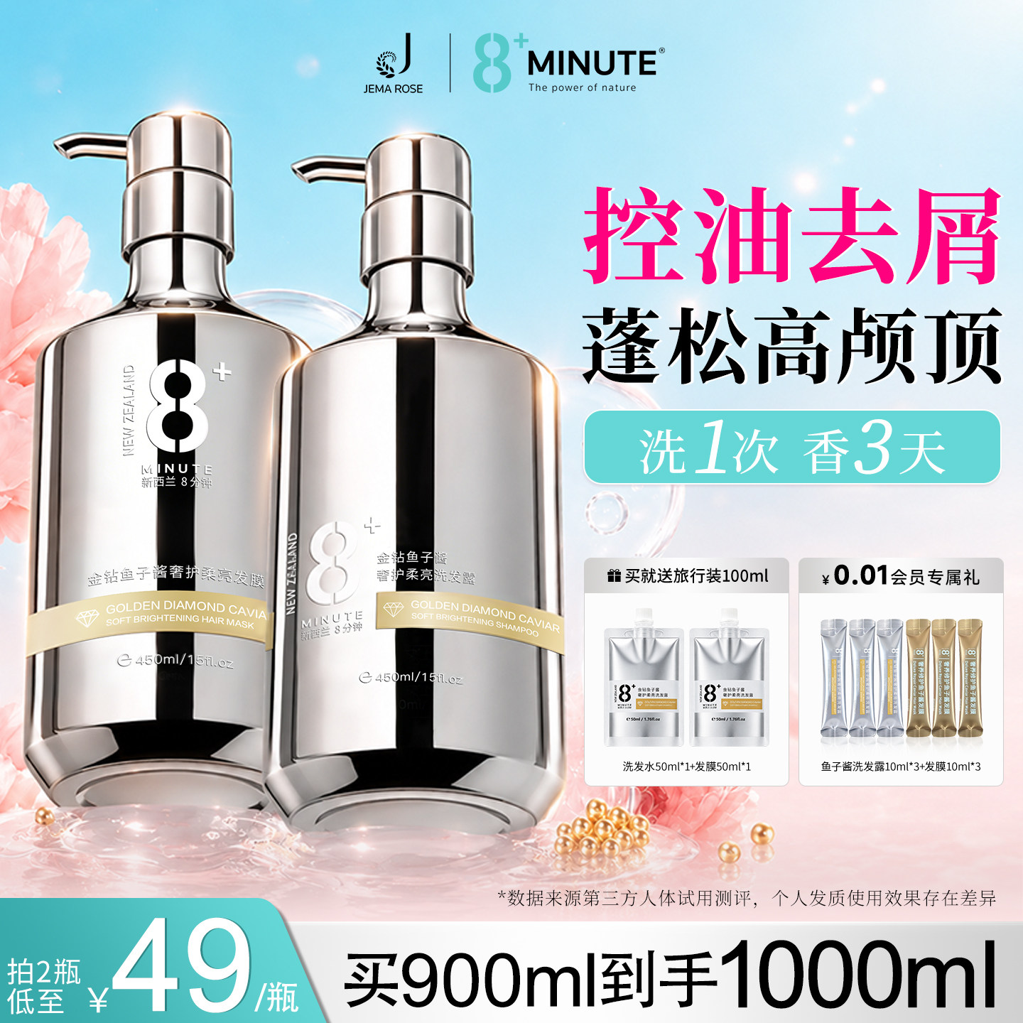 jemarose旗舰店新西兰8分钟金钻鱼子酱洗发水改善滋养烫染修护露