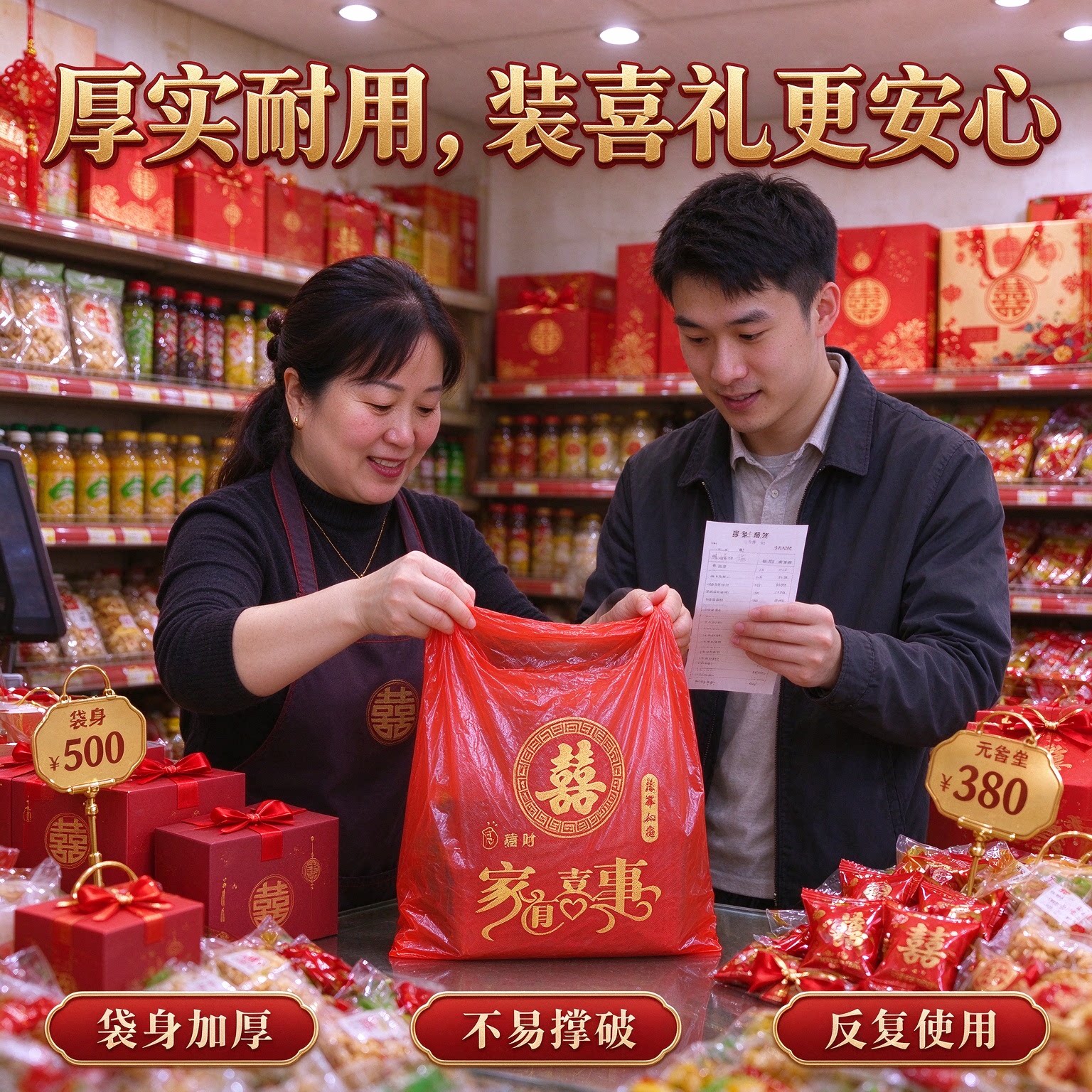 大红色喜字大号塑料袋结婚乔迁手提方便袋加厚背心袋喜糖礼品打包