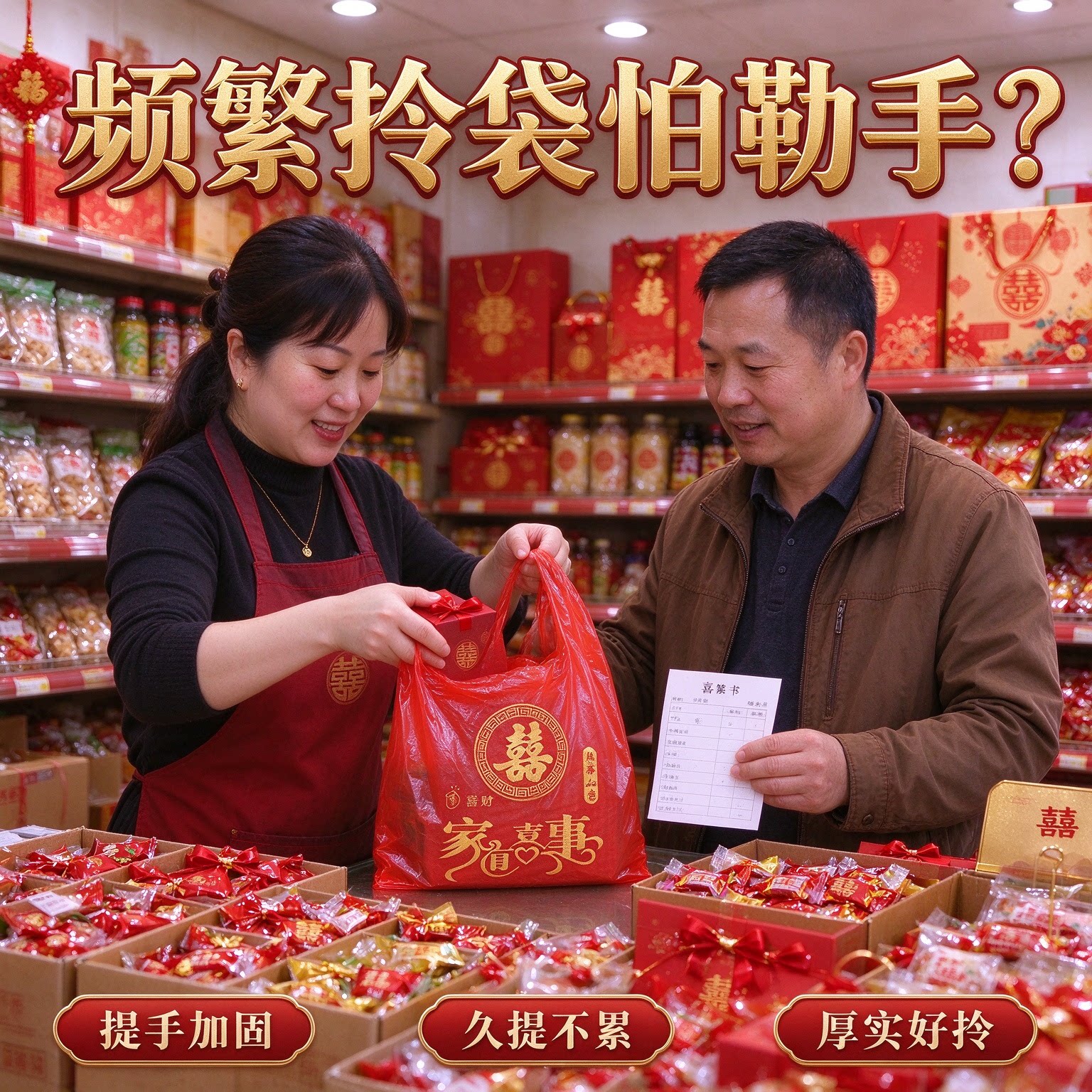 大红色喜字塑料袋结婚婚庆大号手提方便袋加厚背心袋喜糖回礼袋子