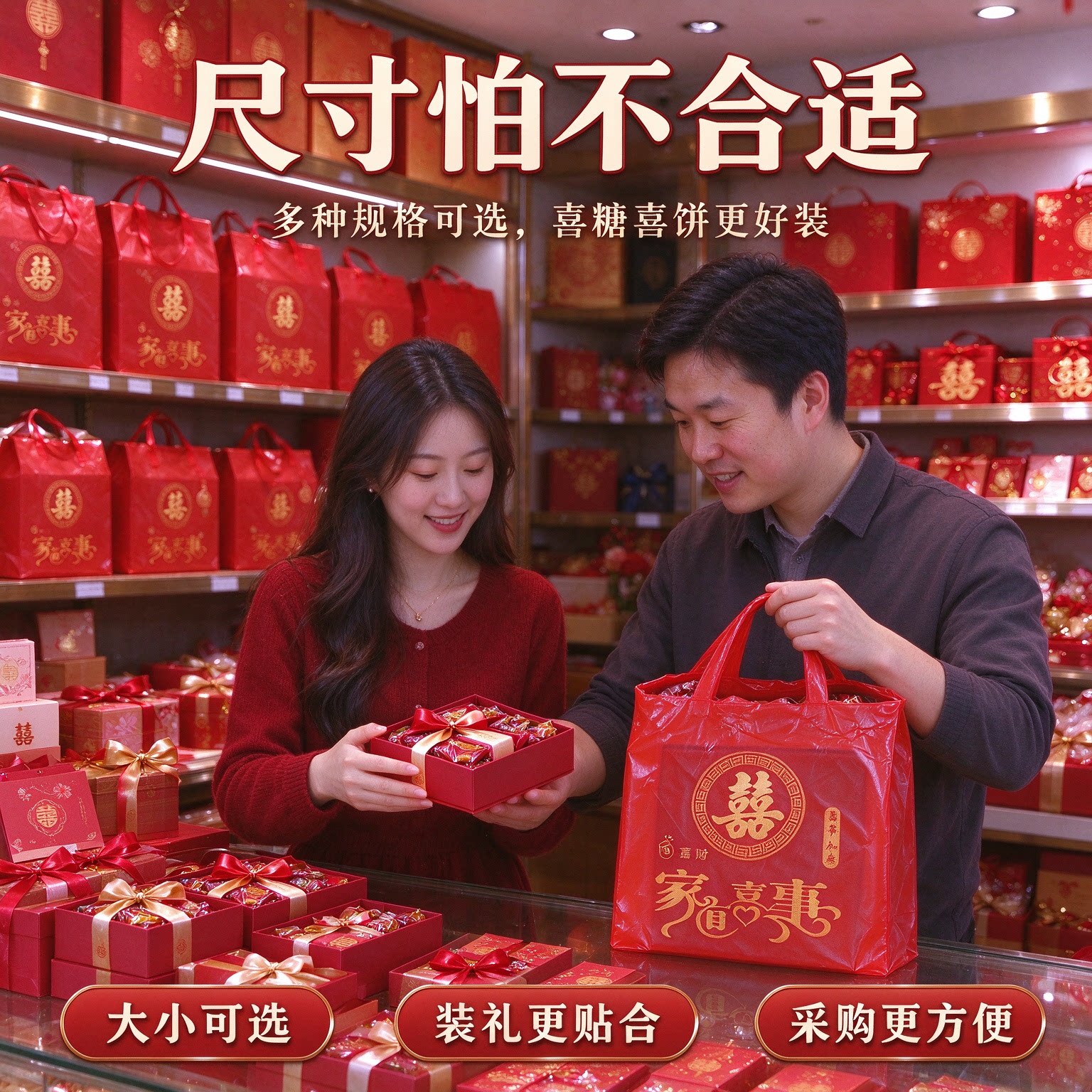 红色喜字塑料袋结婚婚宴婚礼手提方便袋喜事喜袋礼品袋喜糖打包袋