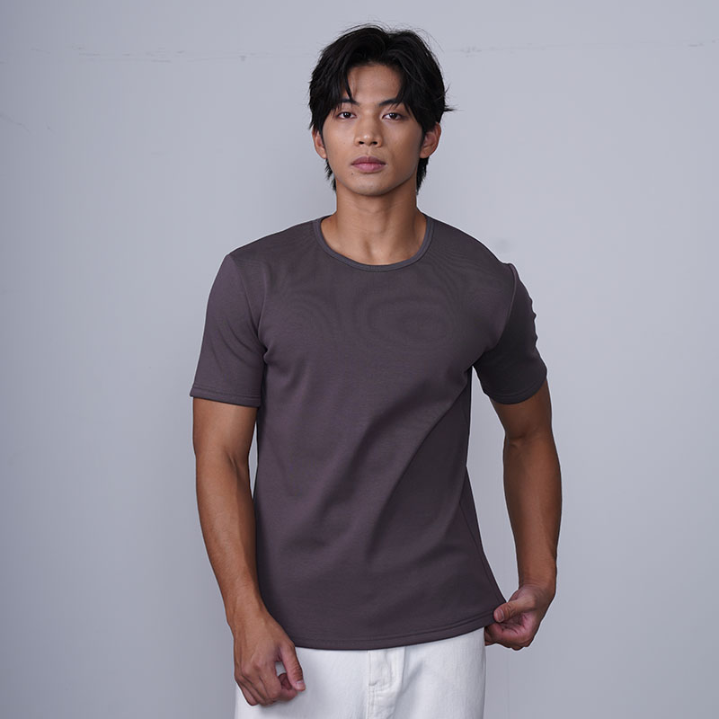 加绒加厚修身圆领短袖男T恤冬季保暖内搭纯色半袖打底衫体恤上衣I