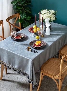 欧式复古风格桌布墨绿色轻奢x茶几餐桌布艺长方形花纹台布高端奢