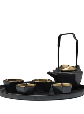 新中式创意陶瓷茶具组合软装x样板房茶室套装软装搭配摆件客厅摆