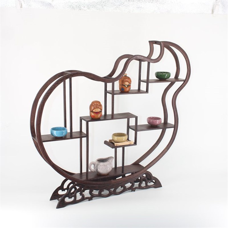 红木雕摆件红木h小博古架多宝阁茶壶座鸡翅木架几案红木圆形博古