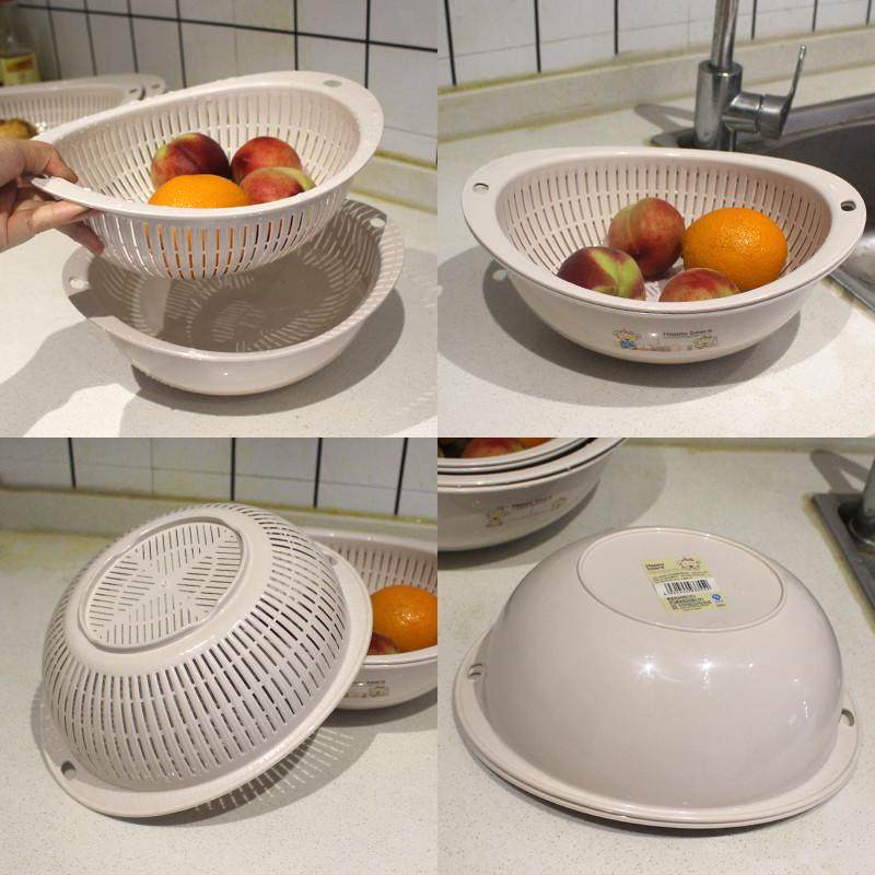 厨房加厚塑料双层沥水篮洗菜盆椭圆滴水箩腰形水果盘蔬菜篮收纳筐