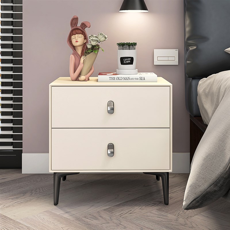 法式奶油风d床头柜轻奢高级感实木卧室 50cm宽米白色皮简约现代边