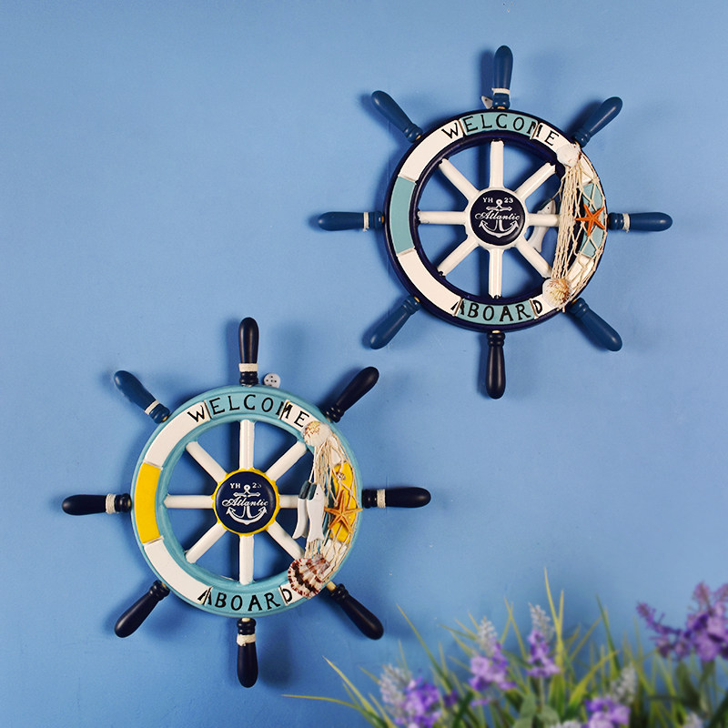 地中海风格34CM舵手船舵方向盘装饰挂件创意家居儿童房背景墙壁挂
