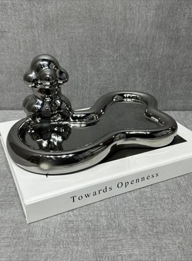 现代轻奢简约陶瓷电镀创意花器果盘样板间手工陶艺圆盘装饰品摆件