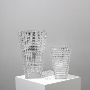 现代简约方形大口璀璨水晶琉璃花瓶轻奢高档客厅餐桌水养插花器