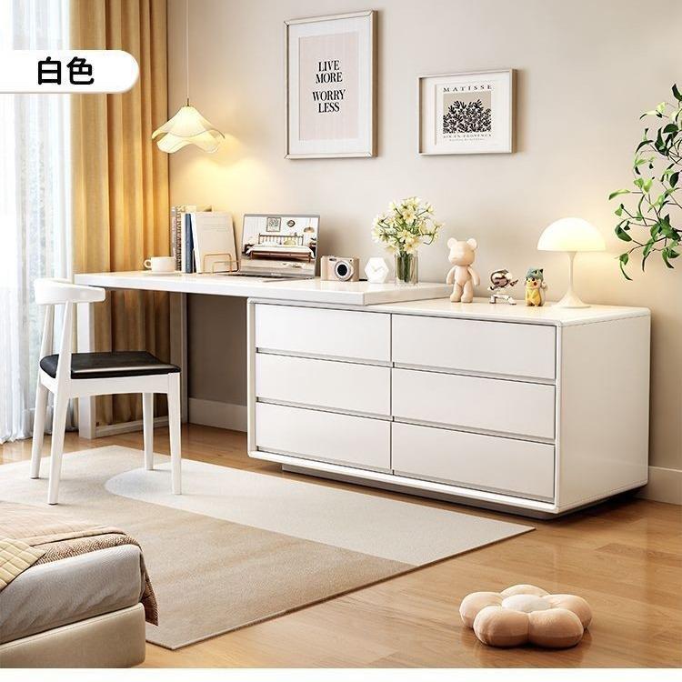 实木可伸缩书桌斗柜一体家用办公电脑桌卧室转角梳妆台简约化妆桌