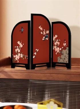 喜上眉梢小屏风红色桌面摆件新中式客厅玄关高级感小众家居装饰品